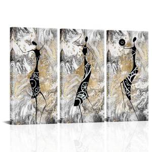 lot 4101 image: LyerArtork 3 Piece Abstract African American Art Three Black Women Dancing Pictures Canvas Wall Art Stretched and Framed For Bedroom Living Room Decor Ready To Hang 16x32inchx3 Panel