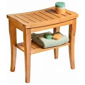 lot 2288 image: Bamboo Shower Bench With Foot Stool