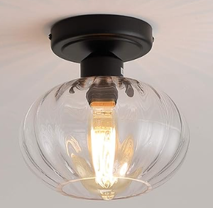 lot 2297 image: Five Six Seven Industrial Glass Flush Mount Light Fixture