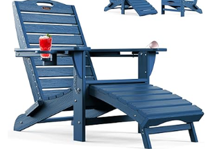 lot 2311 image: CIOKEA Folding Adirondack Chair With Retractable Ottoman (Blue)