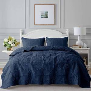 lot 15323 image: B2EVER Boho Quilt California King Size Bedding Set with Pillow Shams, Navy Blue Quilted Blanket Thin Comforter Bed Cover, 3 Pieces, 118x106 inches
