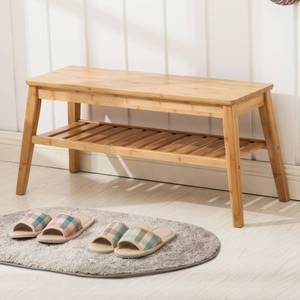 lot 15324 image: Nnewvante Bamboo Entryway Bench, 2 Tier Indoor Storage Bench, Dining Bench for Hallway, Living Room, Kitchen 33.46