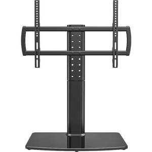 lot 15405 image: Universal Swivel TV StandBase Table Top Stand 40 to 86 inch TVs 110 Degree Swivel, 5 Level Height Adjustable, Heavy Duty Tempered Glass Base, Holds up 132lbs Screens, HT04B-003