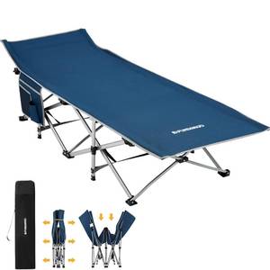 lot 15225 image: FUNDANGO Folding Camping Cot for Adults, Portable Camp Cots for Sleeping Heavy Duty Outdoor Sleeping Cots 29.5 Extra Wide Camping Bed for Beach Outdoor Office, 330lbs Capacity, Blue