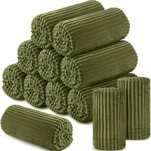 lot 15285 image: Buryeah 12 Pcs Flannel Throw Blanket Bulk 50 x 60 Inch Soft Lightweight Flannel Blankets with Striped Ribbed Boho Fleece Blanket for Bed Sofa Baby Home Room Couch Wedding Gifts(Sage Green)