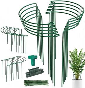 lot 15288 image: 24 Pack Plant Support Stake, Half Round Metal Garden Plant Stake, Green Plant Support Ring, Border Support with Plant Lables & Plant Clips for Outdoor Indoor Plants, Vegetable, Flowers