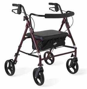lot 15292 image: Medline Heavy Duty Rollator Walker with Seat, Bariatric Rolling Walker Supports up to 500 lbs, Large 8-inch Wheels, Burgundy