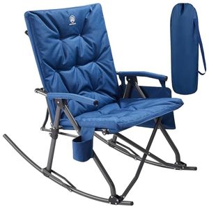 lot 15296 image: EVER ADVANCED Oversized Folding Rocking Camping Chair, Padded Portable Rocker Chair for Patio, Lawn and Outdoors, Heavy Duty Hard Armchair for Adults Supports 400lbs, Blue