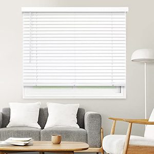 lot 15297 image: CHICOLOGY Faux Wood Blinds , Window Blinds , Wood Blinds , Window Shades , Window Treatments , Blinds & Shades , Window Shades For Home , Wooden Blinds , 46W X 60H, Basic White