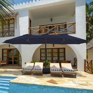 lot 15301 image: BLUU 15ft Large Patio Umbrellas with Base Included, Outdoor Double-Sided Umbrella with Crank Handle, Powerful UV Protective, for Pool Lawn Garden (Navy Blue)