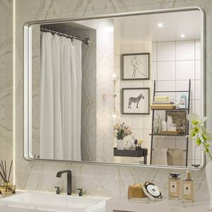 lot 15303 image: TETOTE 40x30 Inch Bathroom Mirror, Silver Framed Wall Mounted Brushed Nickel Metal Rectangle Modern Vanity Mirror (HorizontalVertical)