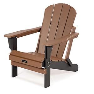 lot 15304 image: SERWALL Folding Adirondack Chair Patio Chairs Lawn Chair Outdoor Chairs Painted Adirondack Chair Weather Resistant- Brown & Gray Ideal for Lawn, Garden, Firepit