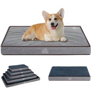 lot 15313 image: VANKEAN Dog Bed Soft Crate Pad Mat Reversible Cool & Warm, Washable Comfy Kennel Pad with Orthopedic Egg-Crate Foam for Small Medium Large Dogs, Water-Resistant Pet Bed, GrayDark Blue 28x19
