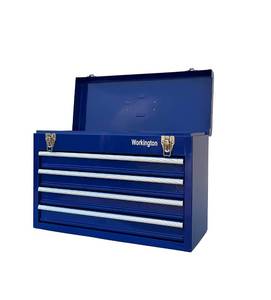 lot 15330 image: Workington Portable Metal Tool Chest with 4 Drawers, 20 4-Drawer Tool Chest Cabinet with Ball Bearing Drawer Slides, Steel Tool Storage Box Organizer 4004 Blue