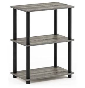 lot 15354 image: Furinno Turn-N-Tube No Tool 3-Tier Storage Shelf, Narrow, French Oak GreyBlack