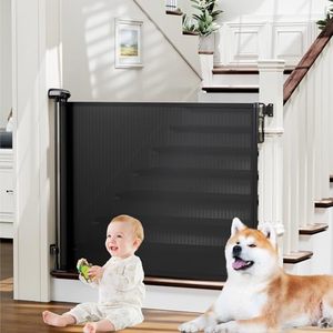 lot 15355 image: Retractable Baby Gates for Stairs, PRObebi Retractable Dog Gate Indoor Extends to 54 Wide 34 Tall, Child Gates for Doorways, Stair Gate Use for Outdoor, Indoor, Hallways, Doorways, Deck, Porch