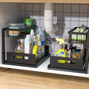 lot 18714 image: Bukfen Under Sink Organizer, Pull Out Cabinet Organizer 2-Tier Slide Out Sliding Shelf Under Cabinet Storage Multi-Use for Under Kitchen Bathroom Sink Organizers and Storage ��2 Pack