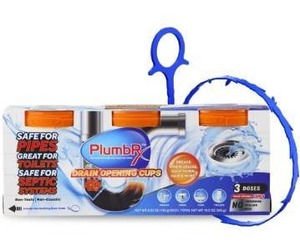 lot 18813 image: PlumbRx Drain Opener Powder  Hair Drain Clog Remover  Drain Cleaner For Toilets, Sinks, Tubs - Septic Safe  3 Uses  Hair Snake