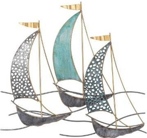 lot 18817 image: Edeco 3D Metal Ship Wall D�cor, Metal Sailboat Wall Sculpture Nautical D�cor, Handmade Boat Hanging Ornament Home Decoration