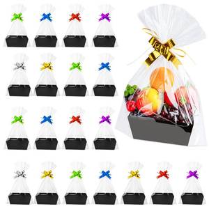 lot 18848 image: Fainne Basket for Gifts Empty, Gift Basket Bulk Include Gift Basket Empty with Handles Plastic Bags and Multicolor Bows for Party Favors Christmas Thanksgiving Wedding Birthday (Black)
