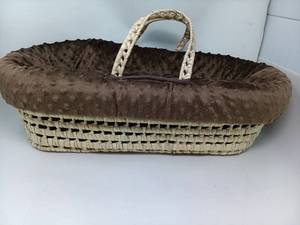 lot 18850 image: Baby Doll Bedding Heavenly Soft Toy Doll Moses Basket. Doll Carrier for Realistic Pretend Play for Little Girls. Fits American Girl or Any Doll up to 18, Minky Dot Brown