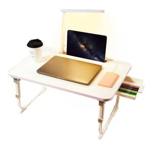 lot 18696 image: Laptop Desk for Bed Lap Desk with LED Desk Light, Adjustable Tablet Bed Table with Foldable Legs Storage Drawer, Breakfast Serving Tray Folding Laptop Stand Reading Holder for Sofa Couch Floor (WHITE)