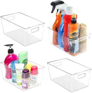 lot 18699 image: Utopia Kitchen Pantry Caddy Organization and Storage Bins - Set of 4 Medium Pantry Organizer Bins - Storage Organizing Bins - Fridge Organizer with Built in Handles, Clear