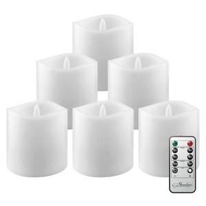 lot 18783 image: Set of 6 Stonebriar Flameless LED 3 x 3 White Real Wax Pillar Candle with Timer and Remote