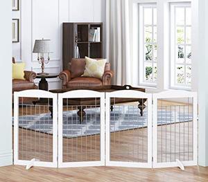 lot 18804 image: Spirich Extra Wide and Tall Dog gate for The House, Doorway, Stairs, Freestanding Foldable Wire Pet Gate for Dogs, 80-inch Wide,30 inches Tall, White (4 Pannels)