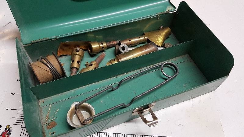 lot 5915 image: Small Welders toolbox with some welding tools in it.