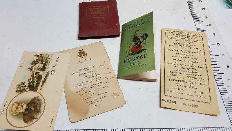 lot 5876 image: Memories of President Lincoln Walt Whitman & Local Kansas City Publications including the Kansas City University Club Annual Dinner Menu from 1914