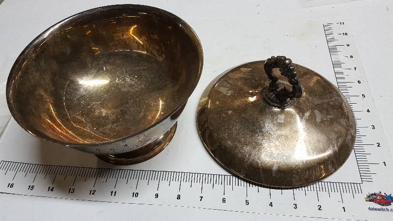 lot 5879 image: Silver Candy dish with lid, needs a good polish.