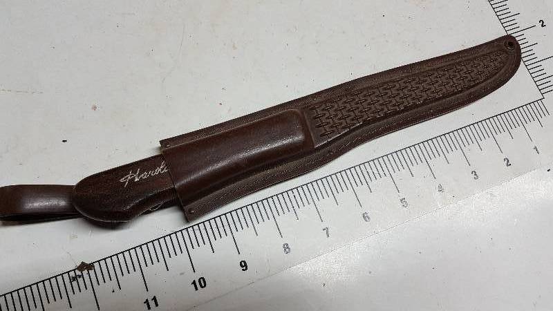 lot 5887 image: VINTAGE HAROLD ENSLEY STAINLESS FISHING KNIFE WSHEATH