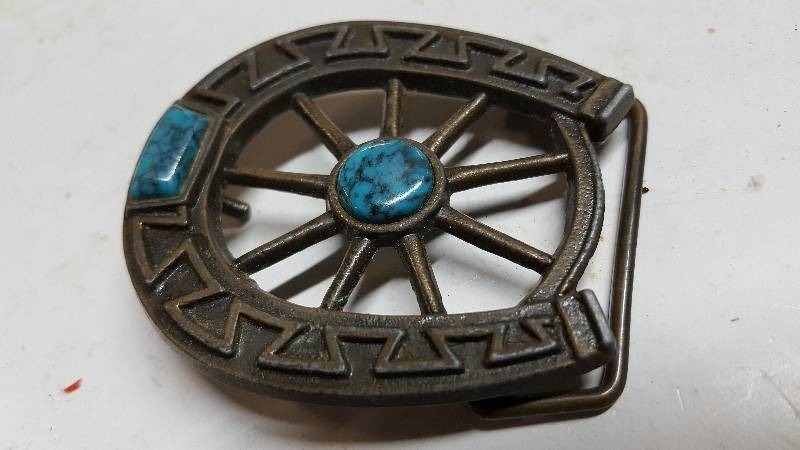 lot 5891 image: Vintage Horseshoe with Turquoise Belt Buckle.