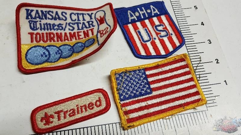 lot 5892 image: Lot of Vintage Embroidered patches. Kansas City Star Bowling Tournament 1982 American Flag