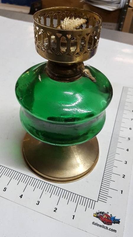 lot 5841 image: Vintage Oil Lamp with cool green glass
