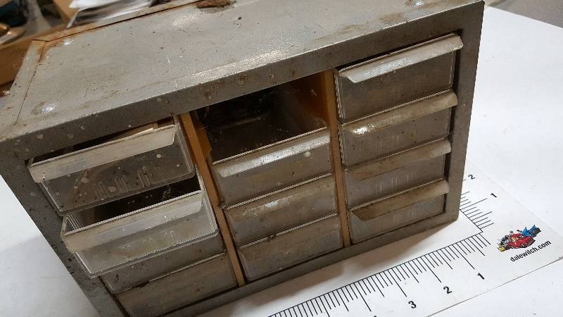 lot 5859 image: 12 drawer bin cabinet organizer parts drawer. Missing 1 drawer.