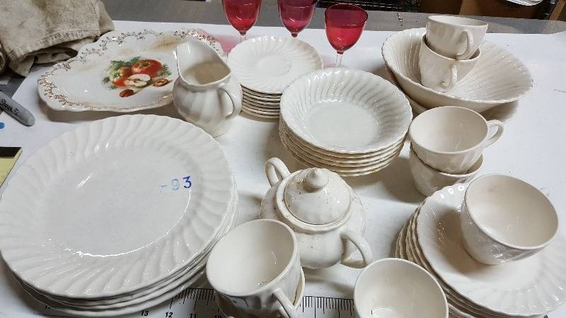 lot 5820 image: 20 plus pieces of White Glass Dinnerware