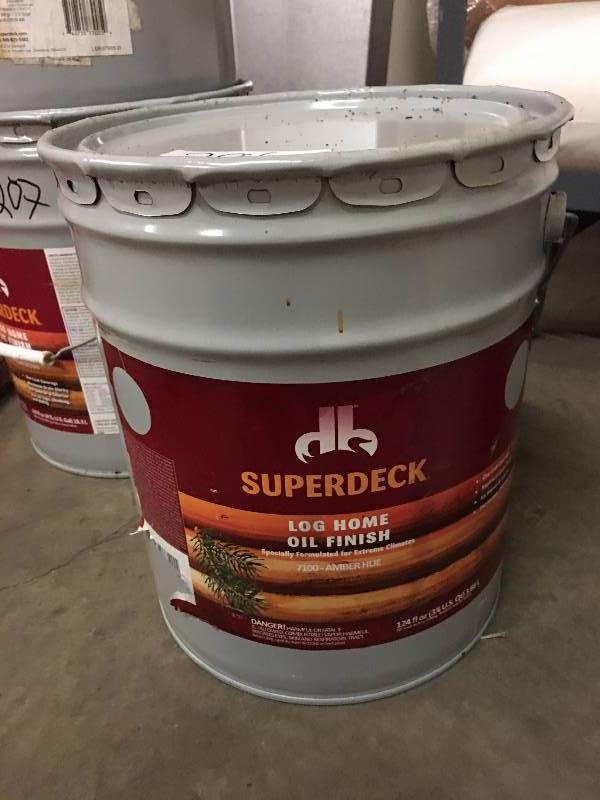 lot 206 image: 5 GALLONS SUPER DECK  LOG HOME OIL FINISH 7100 AMBER HUE