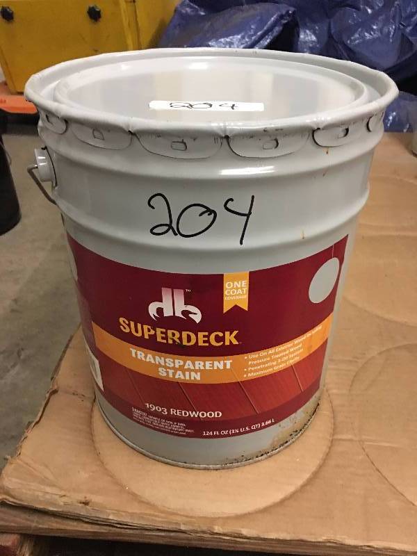 lot 204 image: 5 GALLONS SUPER DECK TRANSPARENT STAIN 1903 REDWOOD
