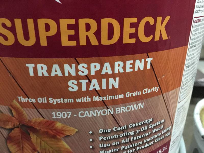 LOT OF TWO 5 GAL. PAILS SUPERDECK TRANSPARENT STAIN 1907 CANYON BROWN