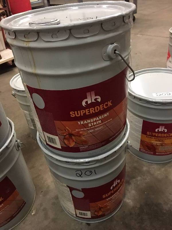 lot 201 image: LOT OF TWO 5 GAL. PAILS SUPERDECK TRANSPARENT STAIN - 1906 VALLEY