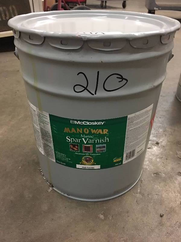 lot 210 image: 5 GALLONS OF MANAWAR MARINE SPAR VARNISH 6505 SATIN