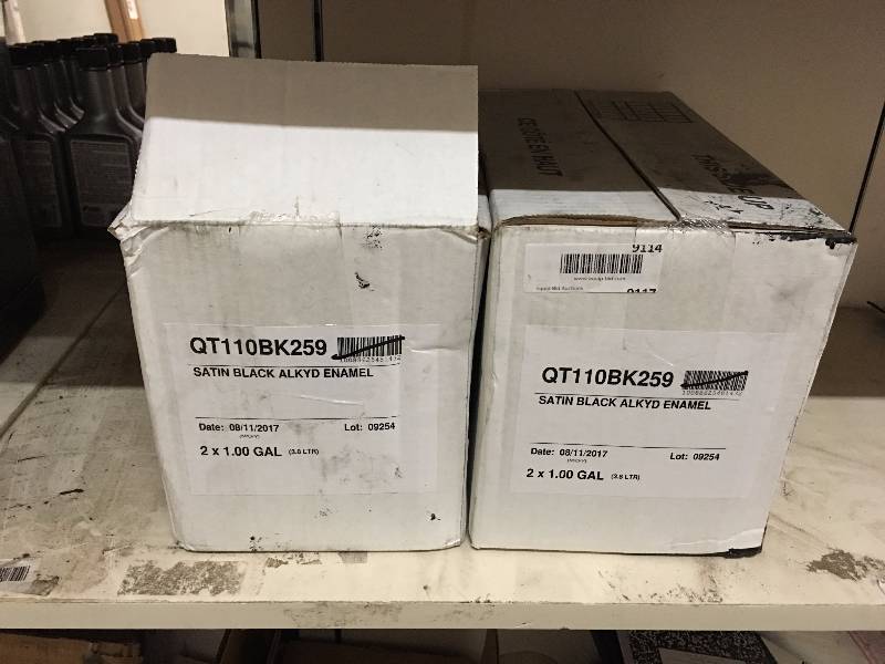 lot 9114 image: 4 GALLONS OF PPG TRUEFINISH SATIN BLACK ALKYD ENAMEL