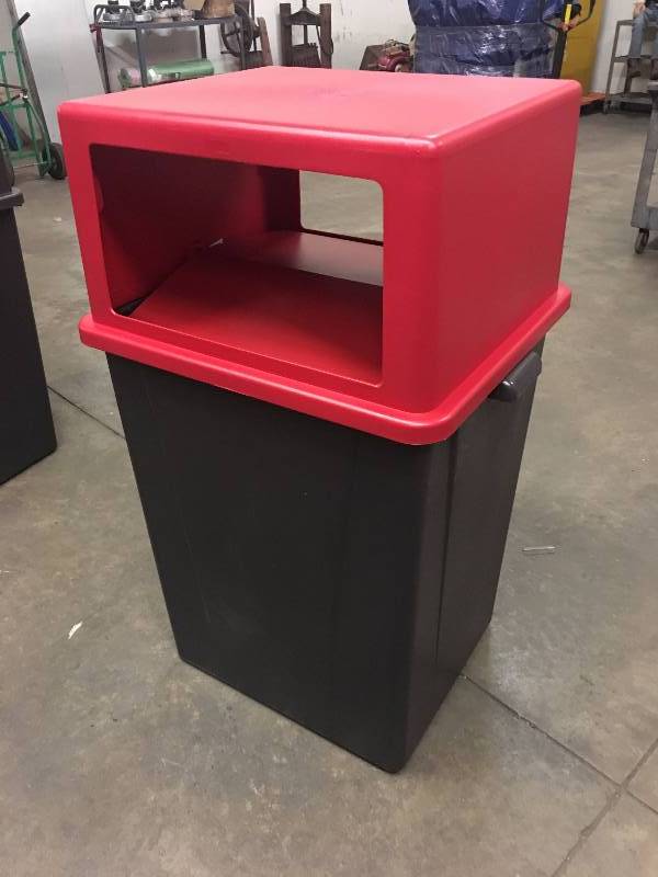 lot 48 image: 2 QTY NEW CARLISLE 56 GALLON COMMERCIAL TRASH CAN INCLUDES LIDS WITH FLAPS