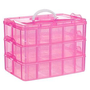 lot 79908 image: SGHUO 3-Tier Pink Craft Storage Container, Stackable Organizer Box with Dividers for Art Supplies, Beads, Washi Tapes, Seed, Hair Accessories, Nail, 9.5X6.5X7.2in