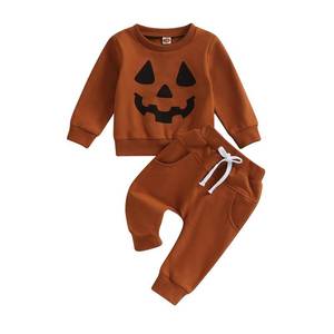 lot 79910 image: Lucikamy Toddler Baby Boy Halloween Outfit Long Sleeve GhostPumpkin Sweatshirt Tops Elastic Pants 2PCS Fall Winter Clothes (Yellowish-Brown, 2-3 Years)
