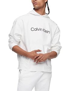 lot 79912 image: Calvin Klein Mens Relaxed Fit Logo French Terry Hoodie, Brilliant White, X-Large