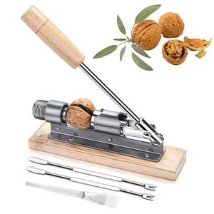 lot 79920 image: EGETOTA Nutcracker Heavy Duty Pecan Walnut Cracker Plier Opener Tool for Easy Cracking Nuts Hazelnuts Almonds Chestnut Desktop Wood Base with Handle & 2 Picks & 1 Cleaning Brush