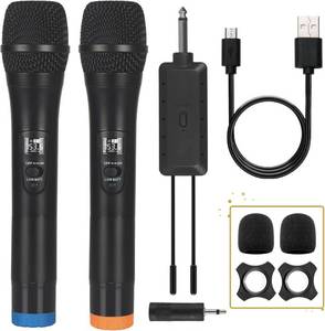 lot 79931 image: ALPOWL Wireless Microphone, UHF Dual Cordless Dynamic Mic System,Handheld Karaoke Microphone with Rechargeable Receiver(Auto Connect,200 ft Range) for Singing, Church, Speech, Wedding, Party